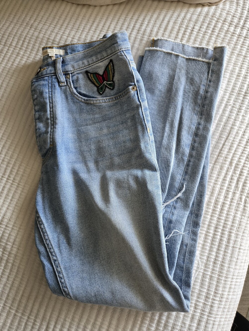 Maje "Paolo" Embroidered Butterfly Distressed Jeans Size XS